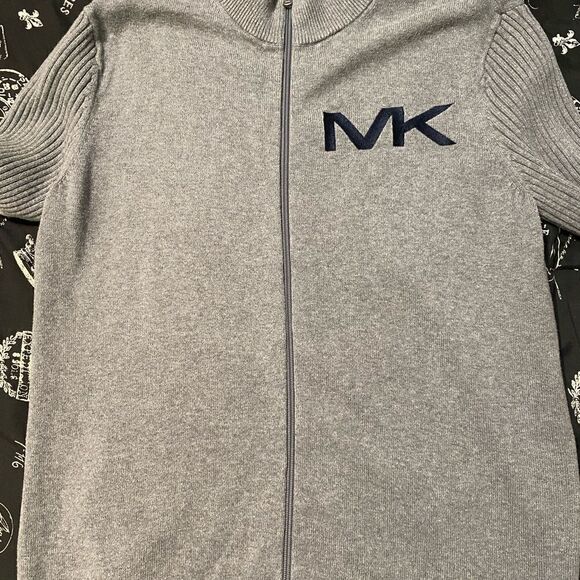 Michael Kors MK Embroidered Full Zip Up Gray Sweater Size Medium - Picture 8 of 8